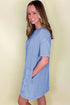 Mineral Wash Floral Applique Raw Edge Short Sleeve T Shirt Dress With Pockets